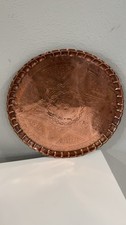 Antique Hand-Hammered Moroccan Copper Tray – 8-Pointed Star Decor  13.5