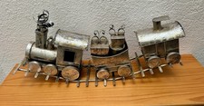 Rare 28” Large Metal Holiday Train 3 Car Christmas Decor Rustic Vintage Style picture