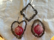 3 Vintage Antique Victorian Wired Tinsel Mercury Glass Christmas Ornaments picture