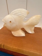 Vintage Hand-Carved Mexican Banded Calcite / Onyx Marble Fish Figurine. picture