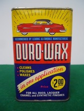 Vintage DURO-WAX AUTO POLISH Cardboard Can FULL  Gas/Service Station  Auto Parts picture