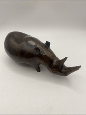 VTG African Hand Crafted Ebony Or Ironwood Rhinoceros Sculpture Figurine 6x2” picture