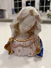Vintage Italian Terracotta Madonna Bust Mid-Century Florentine Gold Hand Painted picture