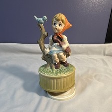 Vintage 1979 Girl with Guitar Figurine Music Box Rotating Hummel Style Works picture