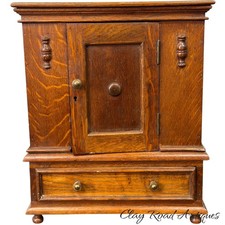 antique miniature tiger oak cabinet with drawer jewelry box quarter sawn 19th picture