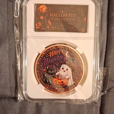Halloween .999 Fine Copper Collectible Round 1 oz - Happy Haunting/Trick picture
