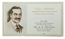 1930s antique DR QH STEVENS broken bow ne SHELLTEX SHUR-ON OPTOMETRY ink blotter picture