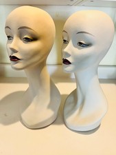 TWO VINTAGE MID-CENTURY STYLE LOT #1  Swan-Neck Painted Female Mannequin Heads picture