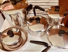 Vintage Revere Ware 1801 Copper Bottom 6 Pans w/ 5 Lids picture