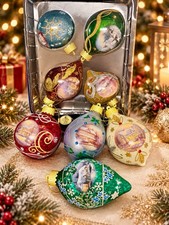 Rare Thomas Kinkade Bradford Exchange 4” Glass Ornaments Lot of 8 w Box picture