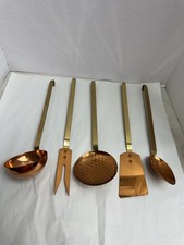 Vintage 5 Pc French Copper Kitchen Utensil Wall Hanging Set MCM Farmhouse Decor picture