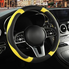 Leather Steering Wheel Cover, Breathable Anti Slip & Odor Free, Black and Yellow picture
