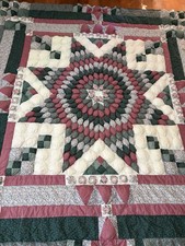 Vtg Queen Star Puffed Bubble Quilt COTTAGECORE Colorful Patchwork Shabby Chic picture