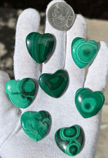 USA SALE 67g LOT 7 MALACHITE POLISHED SMALL HEARTS HEART POCKET PALMSTONE PALM picture