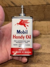 VINTAGE MOBIL HANDY OIL 4 Oz CAN NEAR MINT PEGASUS LEAD SPOUT W/LID 1940S OILER picture