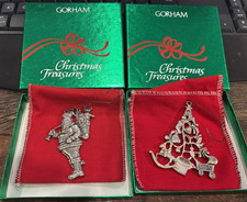 2 GORHAM Christmas Treasures Ornaments Santa with Toys & Christmas Tree picture