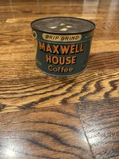 MAXWELL HOUSE COFFEE  1 POUND KEYWIND TIN CAN FULL UNOPENED 1940’s FINE GRIND picture