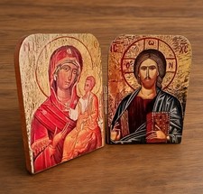 Orthodox Diptych Virgin Mary & Jesus Christ - Folding Wooden Icon picture