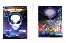 vtg (x2) Visitors Meiklejohn Rainbow Alien Prints HEADSHOP 90s Mothership 3D picture