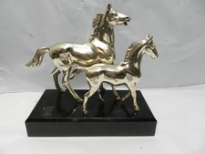 Vintage Silver Horse (Mare & Foal) Statue Black Base 6