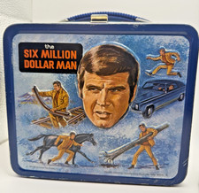 Vintage Six Million Dollar Man Metal Lunch Box Thermos 1974 crisp N0 RUST Clean  picture