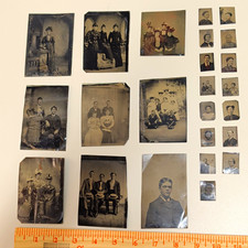 24 Antique Tintype Photos Victorian 1800s Ferrotype Gem Portraits Family Lot Tin picture
