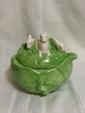 Vintage 1977 Holland Mold Lenore Ceramic Cabbage Bowl Rabbits 7.5