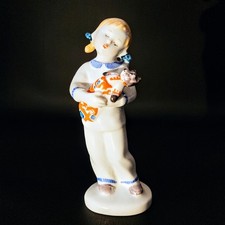 RARE Vintage Soviet Lomonosov Porcelain Girl Bear Lullaby Figurine Stolbova 1C picture