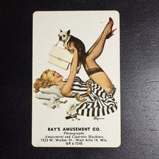 Advertisement Pinup with Boston Terrier Single Swap Playing Card -c. 1950s picture