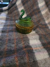 Vintage Two-Tone Emerald Green and Amber Glass Swan Trinket Dish picture