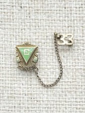 Vintage 1933 Clinton High School Class Pin Green Enamel Chain Year Guard picture