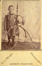 Antique Boy Toy Penny Farthing Bicycle Cabinet Card Le Roy IL 4x6.5