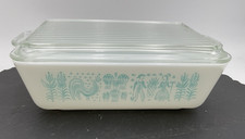 Vintage Pyrex Butterprint Turquoise Refrigerator Dish 503 1.5 Qt Ribbed Lid picture