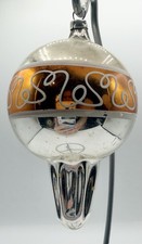 Vtg West German Glass Christmas Ornament Silver Orange MCM Finial Fluted Drop 4” picture
