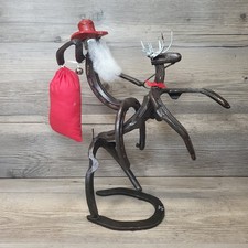 Metal Horseshoe Cowboy Santa On Horse Reindeer Folk Art Chirstmas Holiday picture