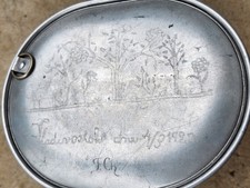 WWI Czech Legion Trench Art Mess Kit Lid Vladivostok 1920 Signed Dated Ešus picture