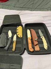Lot of 4 edc knives. 3 fixed blade and 1 folder with Squero knife case picture
