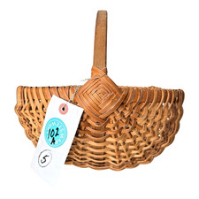 Vintage Primitive Woven Wood Buttocks Basket - Original Martha Stewart Tag picture