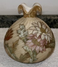Antique Victorian Mt. Washington Crown Milano Ribbed Satin Glass Bubble Vase picture