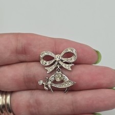 Vintage ORA Rhinestone Bow Shriners Scimitar Dangle Brooch Silver Tone Pin 1