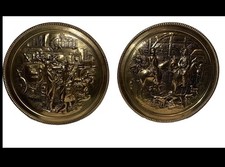 Nice Vintage Elpec England plaque Brass Embossed Wall Set of 2 Horse Coach picture