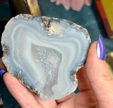 Blue Banded Agate Nodule, Polished Pale Blue and White Agate, Mineral Specimen picture
