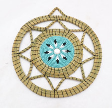 VTG Native American Beaded Woven Flat Basket Trivet Plaque Odawa/Ojibwe 6.25