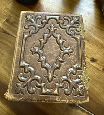 Antique Victorian Leather Photo Album Metal Clasp Cabinet Cards Ornate Cover picture
