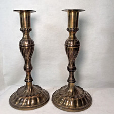 Vintage Heavy Brass Swirl  Candlesticks 9.5” Tall Holder Classic Style picture