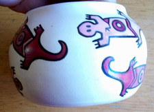 Studio Art Pottery Spiro Mounds Oklahoma GECKOS Dish Bowl Hand Painted Signed picture