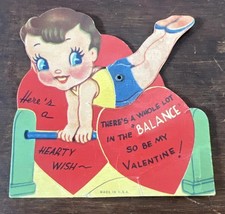 Vintage Valentines Day Card Little Girl Gymnastics Moveable Mechanical picture