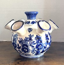 Vintage Delft Blue Handpainted Ceramic 7 Arms Tulip Vase 6” Tall Holland picture
