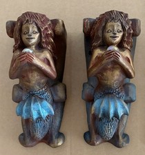 Pair oVintage Steve Tunturi Hand Carved Mermaid Brackets -  Whittler’s Workshop picture