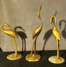 Vintage Brass Crane Heron Figurines Set of 3 Hollywood Regency MCM Mid Century picture